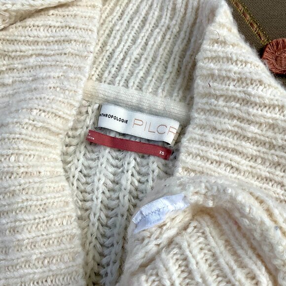 Anthropologie Sweater Pilcro Chunky Knit Shawl Collar Ivory Cream Oversized (XS) - Picture 5 of 6
